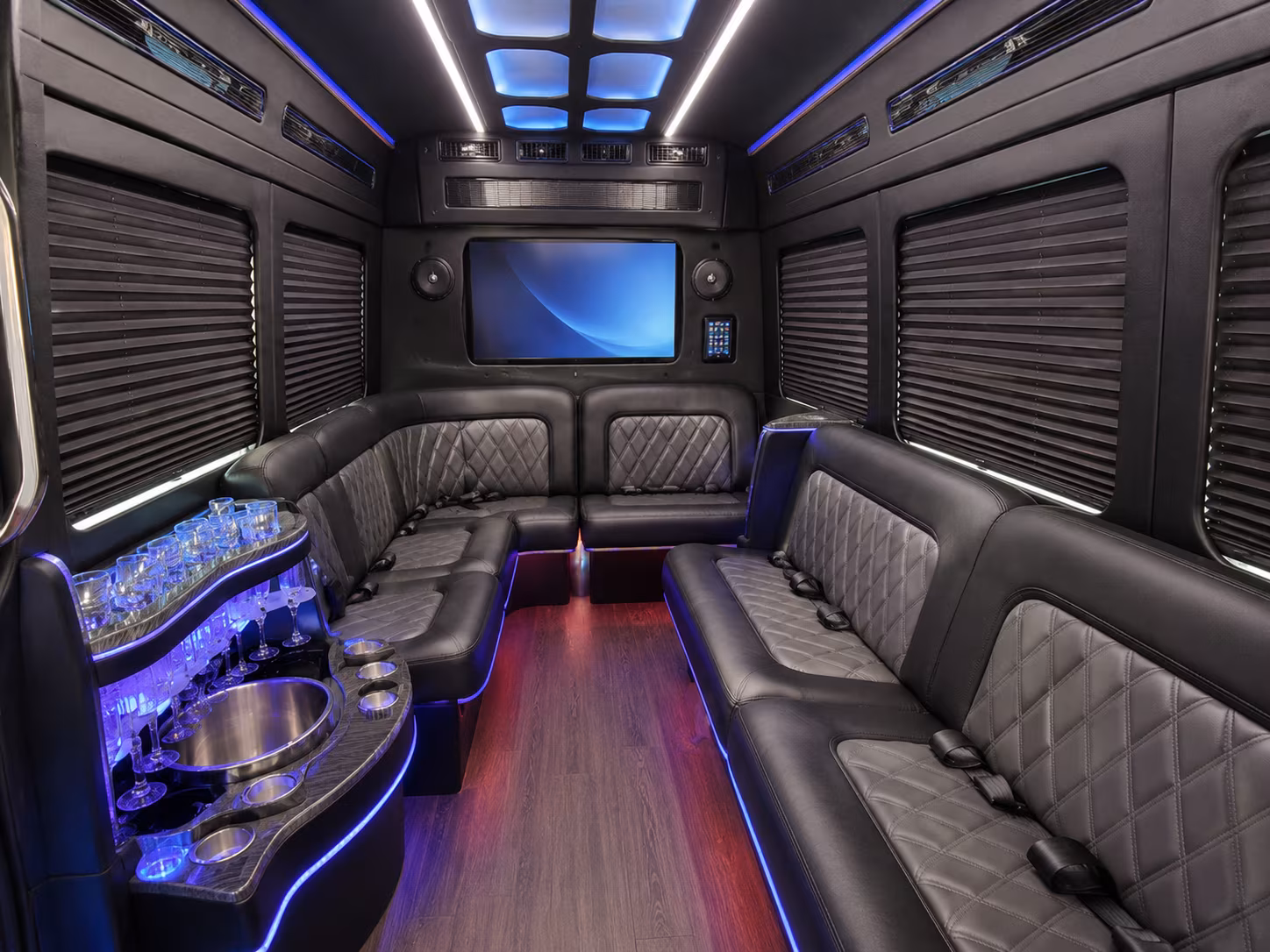 porterville 28 passenger party bus inside