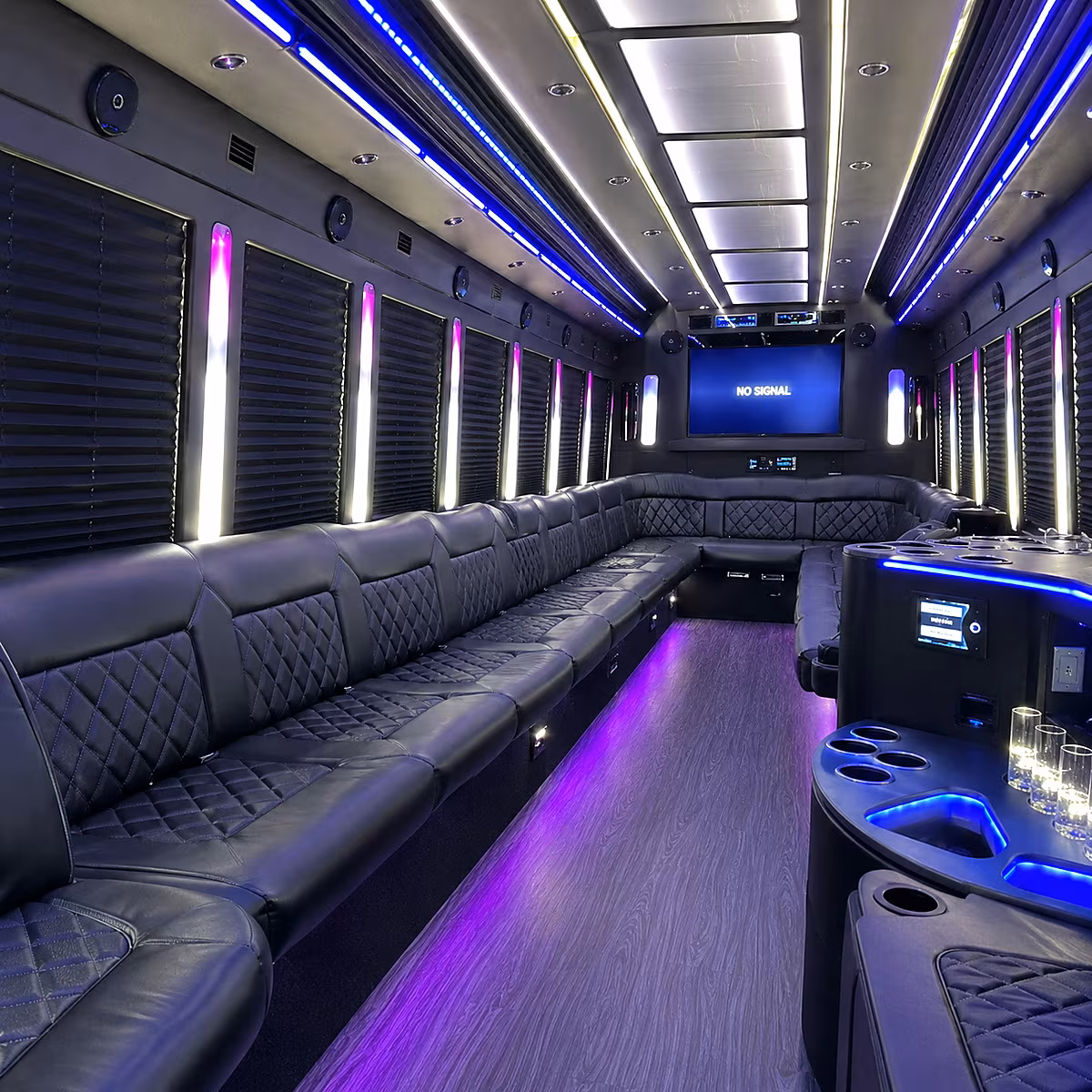 porterville 30 passenger party bus inside