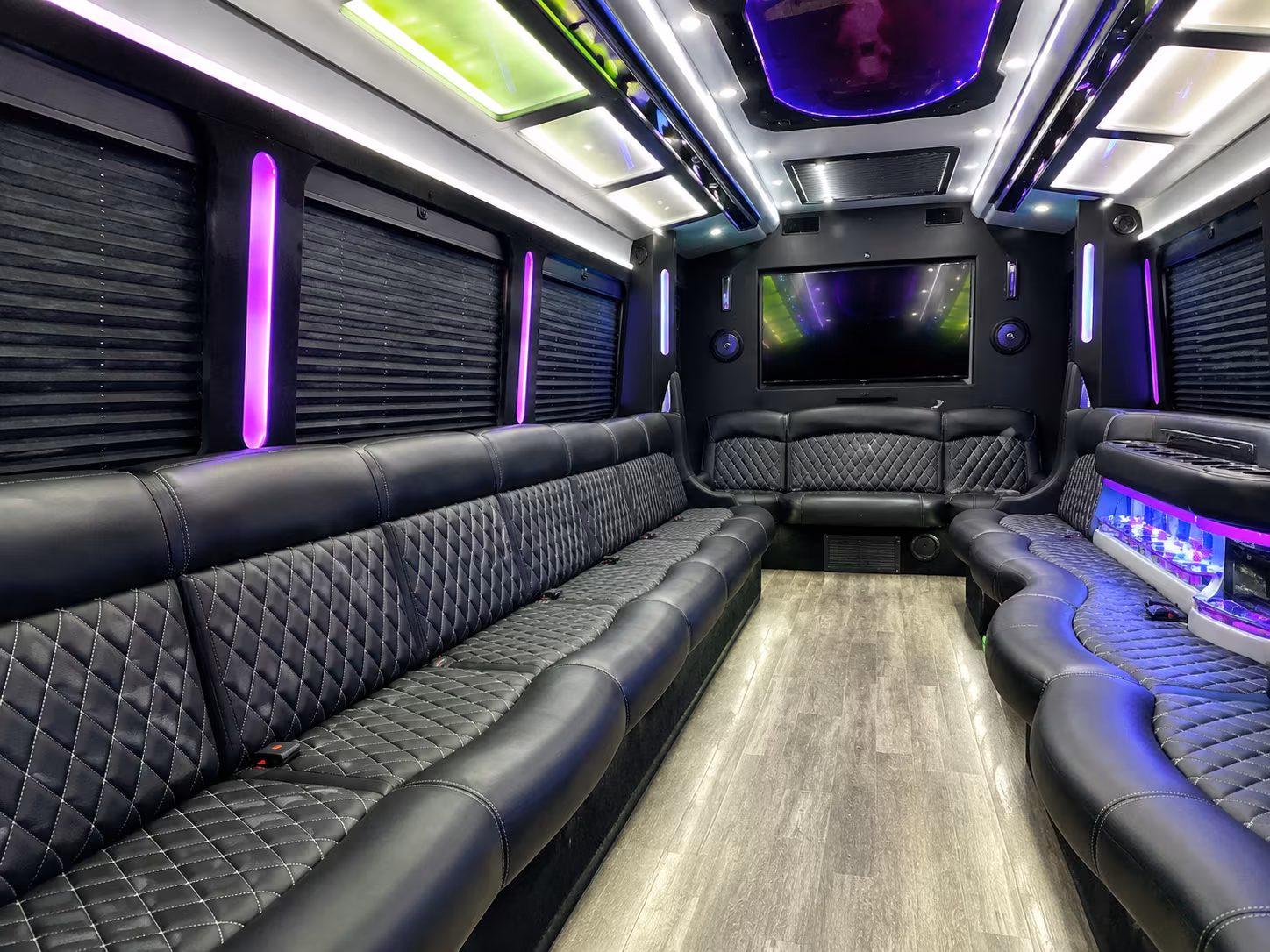 white black and silver party buses for your porterville prom aesthetic